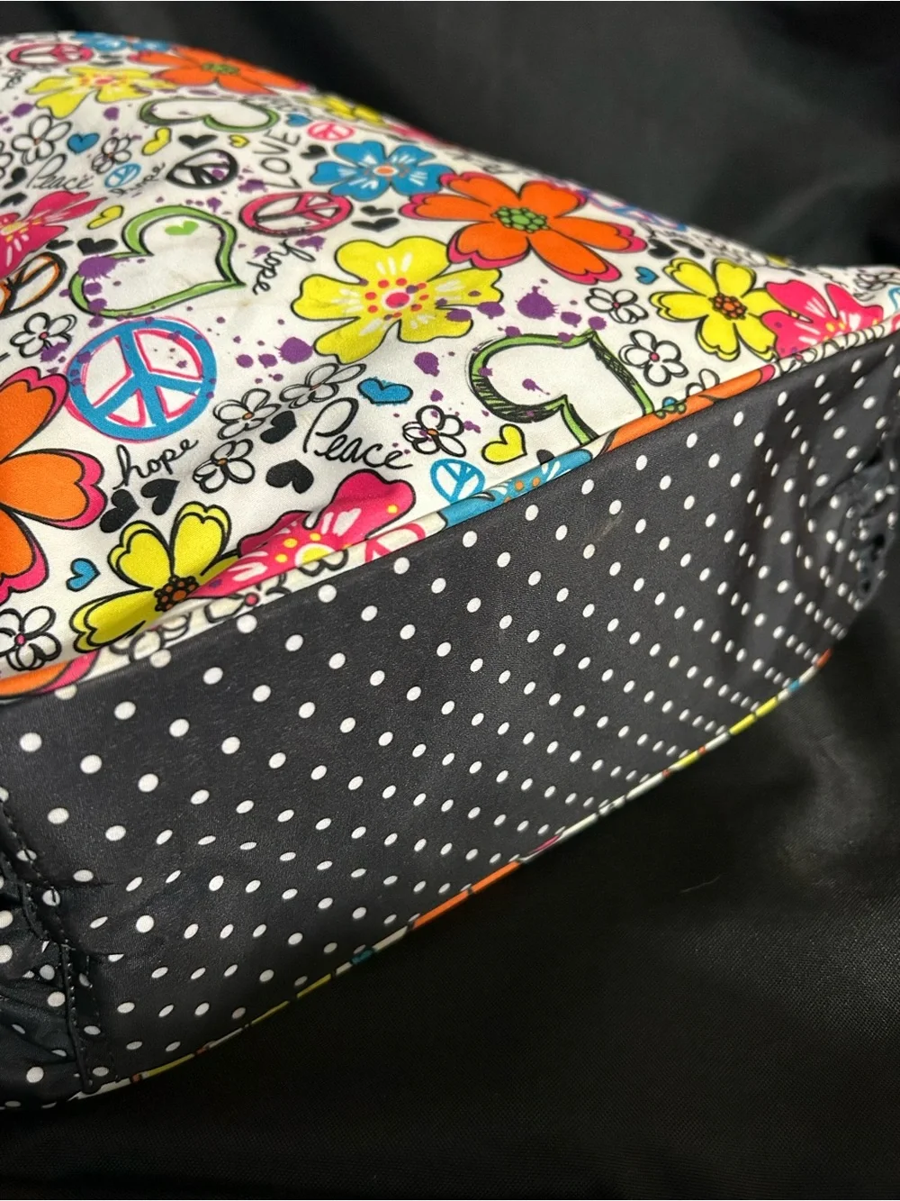 Justice Girls Bright Floral Peace Sign Travel Tote Laundry Bag Pink Interior